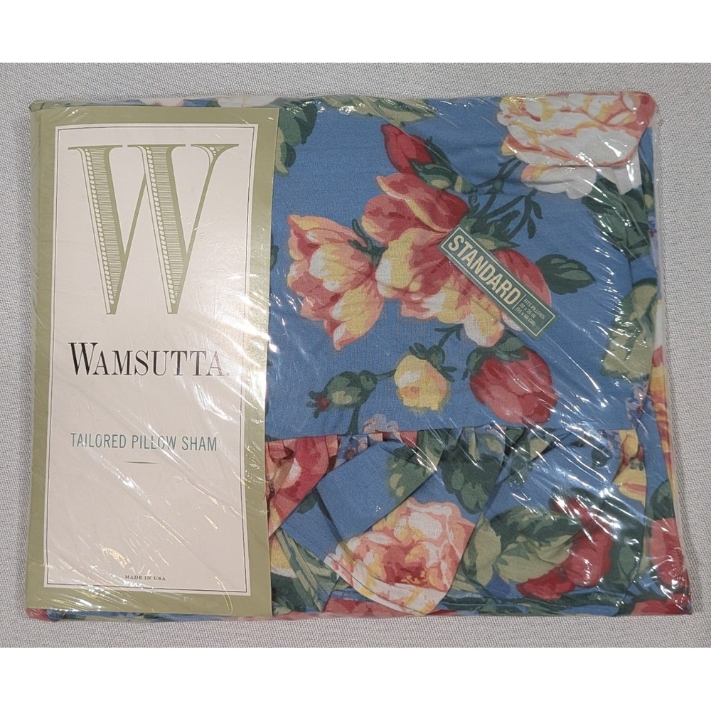 Wamsutta Tailored Pillow Sham Standard Blue Floral NIP Vintage USA Ruffle